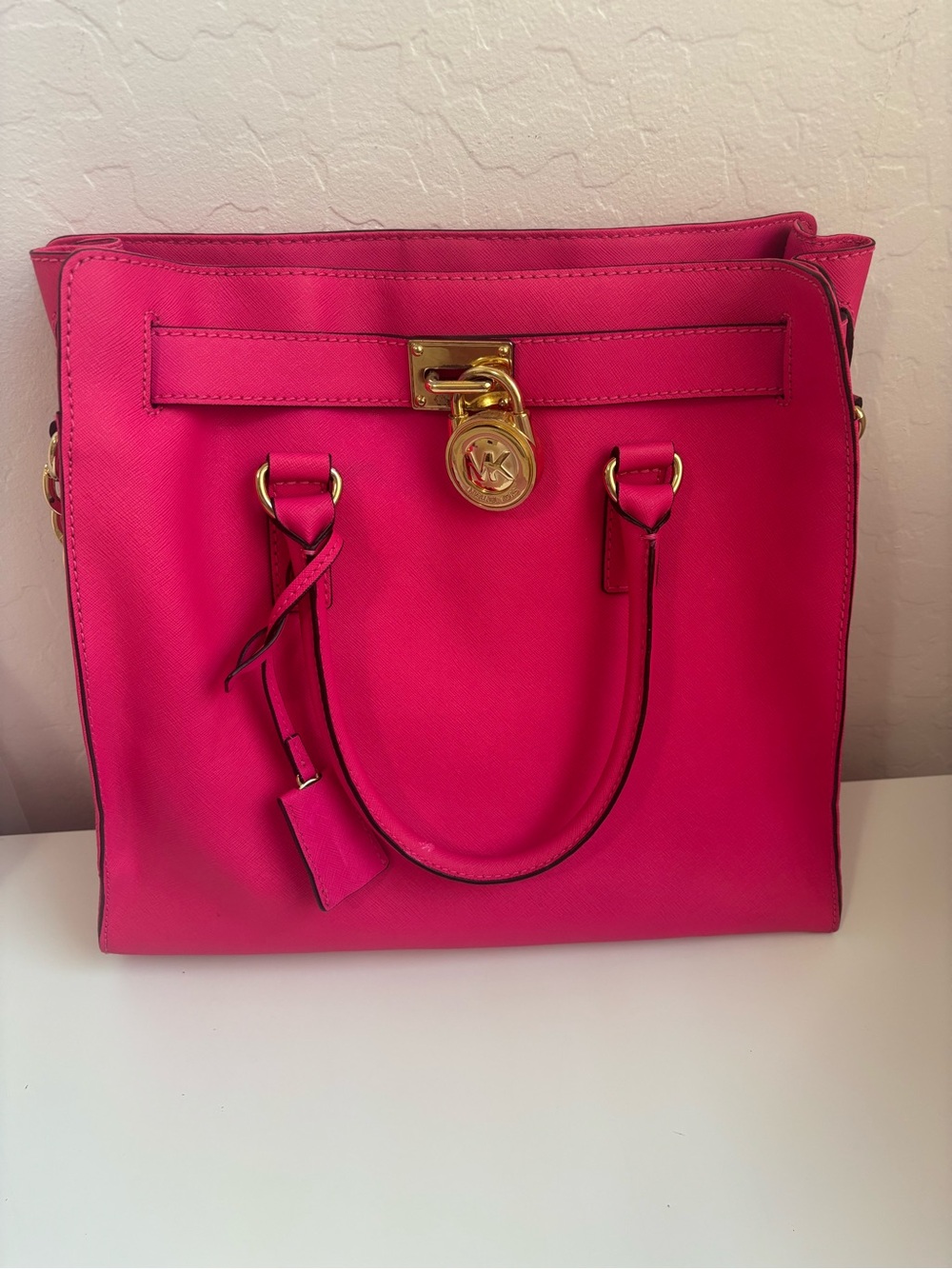 Michael Kors Raspberry Hamilton Leather Tote with Gold Hardware